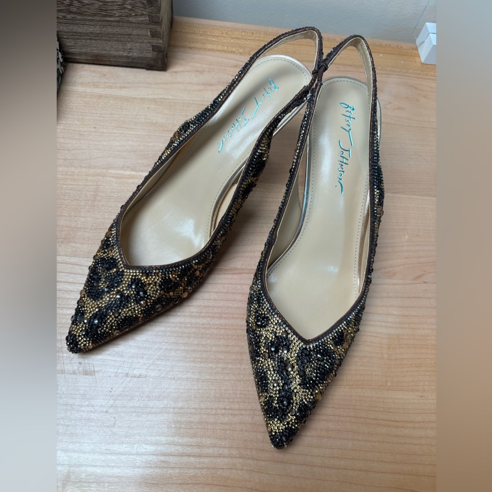 Betsey Johnson Black and Gold Embellished Slingback Heels - Picture 3 of 3